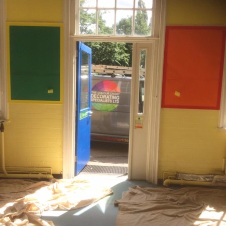 Painting a classroom at Coldfall Primary School, Muswell Hill, London