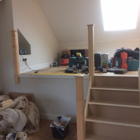 North London loft conversion including: plaster boarding, plastering, carpentry, painting & MDF inbuilt cupboards -