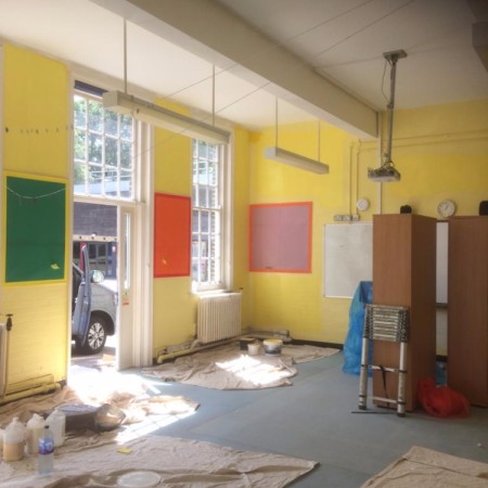 Painting a classroom at Coldfall Primary School, Muswell Hill, London